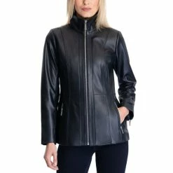 Cheap 🎉 Michael Kors 👩 Women's Leather 🧥 Coat, Created For Macy's Black 🛒