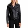 Flash Sale 🔥 Michael Kors 👩 Women's Petite Belted Leather Moto Jacket Black 🔔