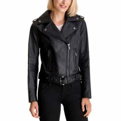 Flash Sale ๐ฅ Michael Kors ๐ฉ Women's Petite Belted Leather Moto Jacket Black ๐