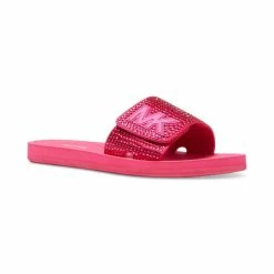 Discount 😍 Michael Kors 👩 Women's MK Logo Rhinestone Pool Slide 🩴 Sandals Marigold 🛒