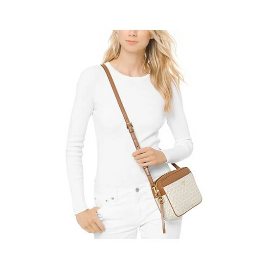 Deals π Michael Kors Signature Jet Set Charm Large East West Camera Crossbody Vanilla/acorn/gold β€οΈ - Image 2