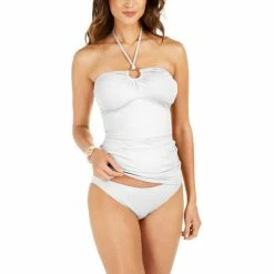 Discount ๐ฅฐ Michael Kors Logo Ring Shirred Bandini Swim Top & ๐ Bikini Bottoms Ruby โ๏ธ