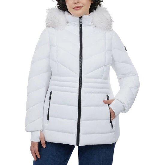 Cheapest ⭐ Michael Kors 👩 Women's Plus Size Faux-Fur-Trim Hooded Puffer 🧥 Coat, Created For Macy's Wine 🔔