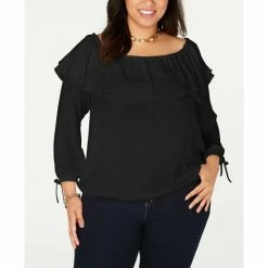 Brand new ❤️ Michael Kors Plus Size Ruffled Off-The-Shoulder Top Black 🛒
