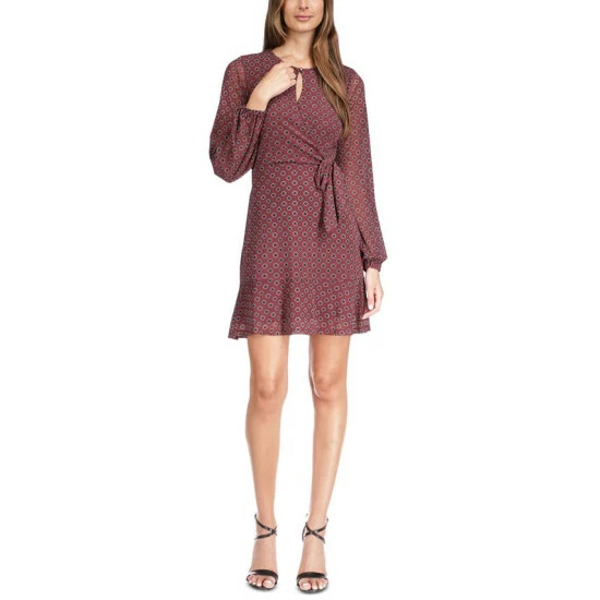 Wholesale 😍 Michael Kors Petite Foulard-Print Faux-Wrap Mini 👗 Dress Merlot 🎉