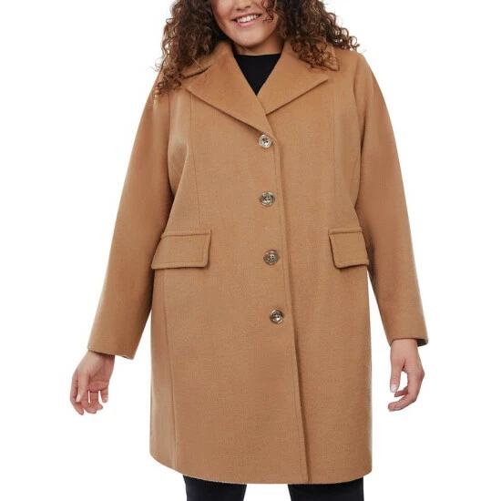 New โจ Michael Kors Plus Size Single-Breasted Walker ๐งฅ Coat, Created For Macy's Black ๐งจ
