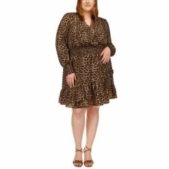 Outlet ๐ Michael Kors Plus Size Julia Smocked Waist Animal-Print ๐ Dress Nubian Julia ๐ Dress ๐