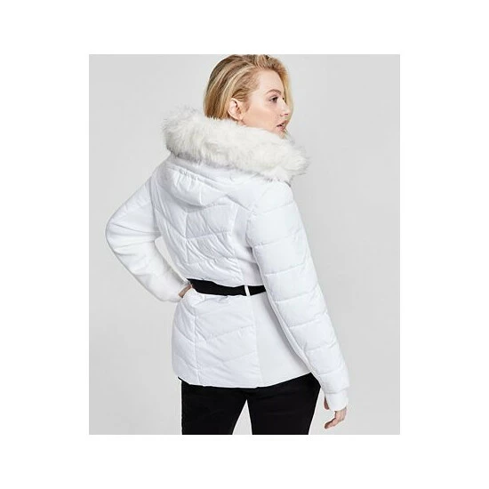 Coupon 💯 Michael Kors 👩 Women's Plus Size Faux-Fur-Trim Hooded Puffer 🧥 Coat, Created For Macy's White 💯 - Image 2