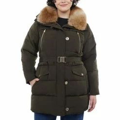 Coupon ⌛ Michael Kors 👩 Women's Plus Size Belted Faux-Fur-Collar Down Puffer 🧥 Coat, Created For Macy's Black 🎉