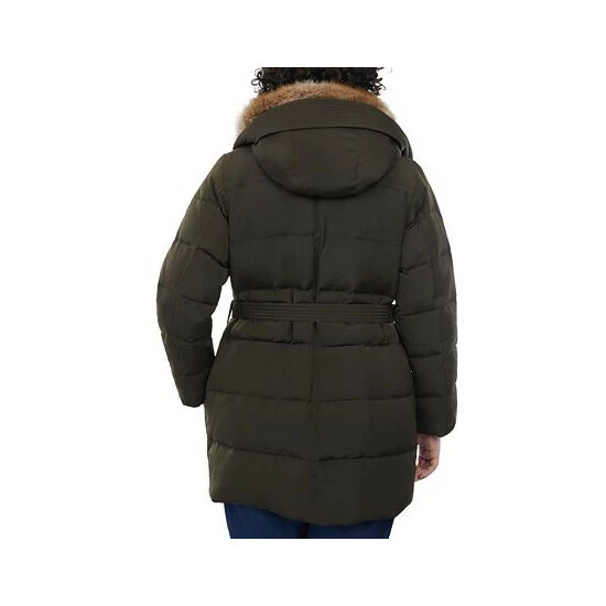 Coupon ⌛ Michael Kors 👩 Women's Plus Size Belted Faux-Fur-Collar Down Puffer 🧥 Coat, Created For Macy's Black 🎉 - Image 2