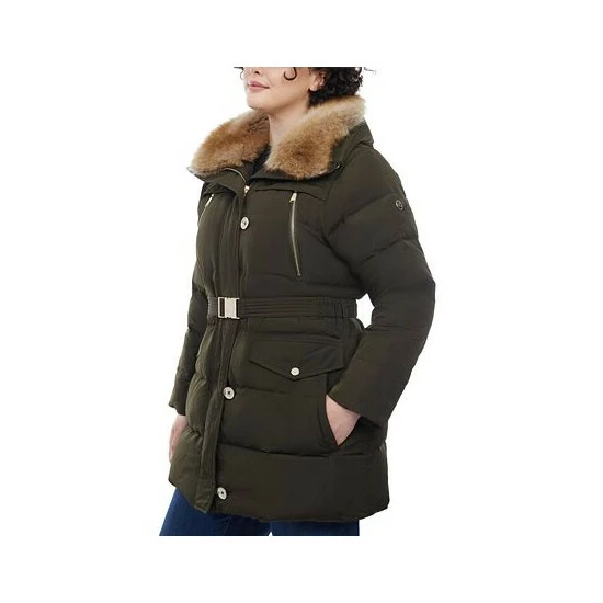 Coupon ⌛ Michael Kors 👩 Women's Plus Size Belted Faux-Fur-Collar Down Puffer 🧥 Coat, Created For Macy's Black 🎉 - Image 3