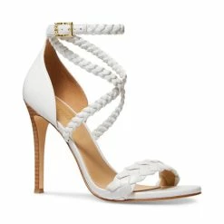 Best Pirce 👍 Michael Kors 👩 Women's Astrid Braided-Strap 👗 Dress 🩴 Sandals Optic White 🤩