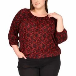 Flash Sale ๐ Michael Kors Plus Size Lovely Lace 3/4-Sleeve Top Crimson ๐ฅฐ