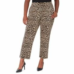Hot Sale π Michael Kors Plus Size Leopard Print Pull-On Pants Dark Camel β¨