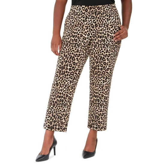 Hot Sale 😉 Michael Kors Plus Size Leopard Print Pull-On Pants Dark Camel ✨