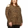 Promo 😉 Michael Kors Plus Size Animal-Print Cold-Shoulder Top Cheetah ⭐