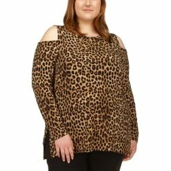 Promo 😉 Michael Kors Plus Size Animal-Print Cold-Shoulder Top Cheetah ⭐