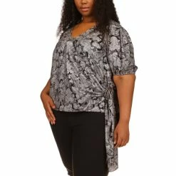 Top 10 🔔 Michael Kors Plus Size Metallic Paisley-Print Wrap Top Bone ⌛