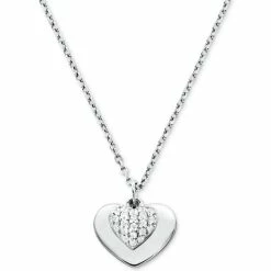 Hot Sale 🔔 Michael Kors 👩 Women's Mini Pavé Heart Sterling Silver Necklace, 16 + 2 Extender 🔥