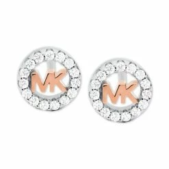 Top 10 🎁 Michael Kors Two-Tone Sterling Silver Cubic Zirconia & Logo Stud Earrings Redoverflw ⭐