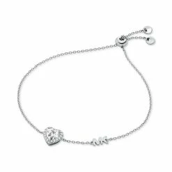 Hot Sale π Michael Kors Sterling Silver Cubic Zirconia Heart Halo Slider Bracelet π
