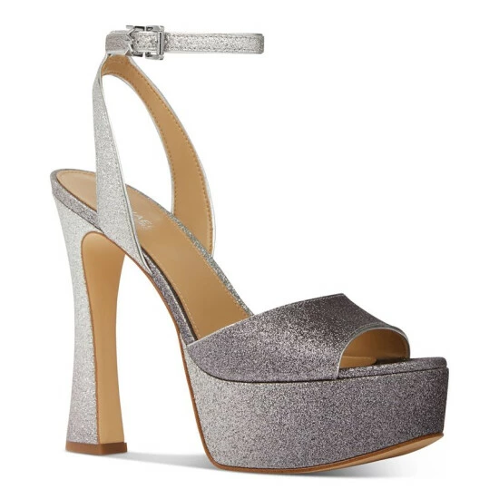 New ✔️ Michael Kors 👩 Women's Jenson Platform 🩴 Sandals Silver/ Black ✔️