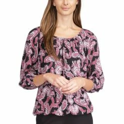 Hot Sale ๐ Michael Kors ๐ฉ Women's Paisley-Print Peasant Top Royal Pink Paisley ๐