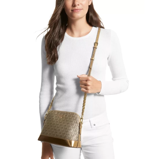 Deals ✔️ Michael Kors Signature Jet Set Charm Large Dome Crossbody Pale Gold 🥰 - Image 5