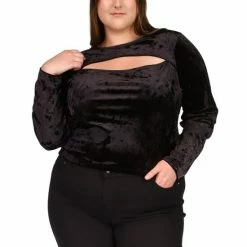 Budget 👏 Michael Kors Plus Size Cutout Long-Sleeve Velvet Top Black 🔔