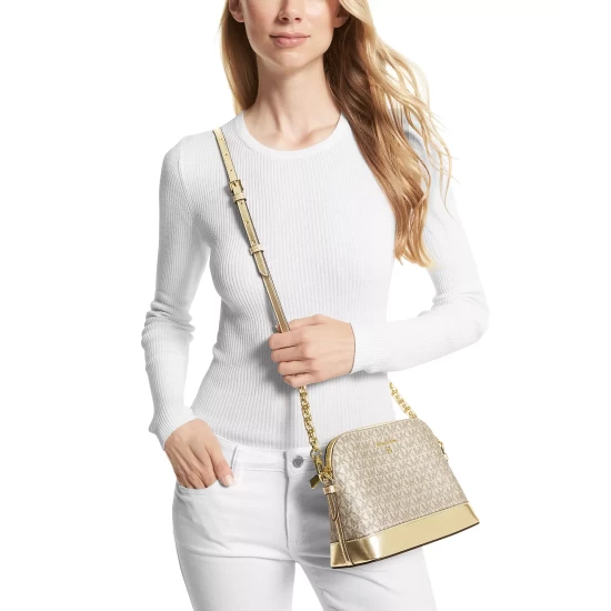 Deals ✔️ Michael Kors Signature Jet Set Charm Large Dome Crossbody Pale Gold 🥰 - Image 6