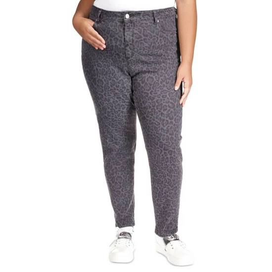Best Sale 👏 Michael Kors Plus Size Animal-Print Skinny 👖 Jeans Charcoal 🌟