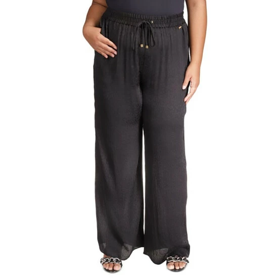Hot Sale 🔔 Michael Kors Plus Size Jacquard Animal-Print Wide-Leg Pants Black 🎁