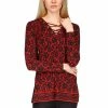 Best deal 🤩 Michael Kors Petite Lace-Print Lace-Up Long-Sleeve Top Crimson ⭐