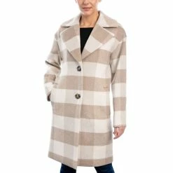 Budget 😀 Michael Kors 👩 Women's Petite Plaid Drop-Shoulder 🧥 Coat Camel/ivory 👍