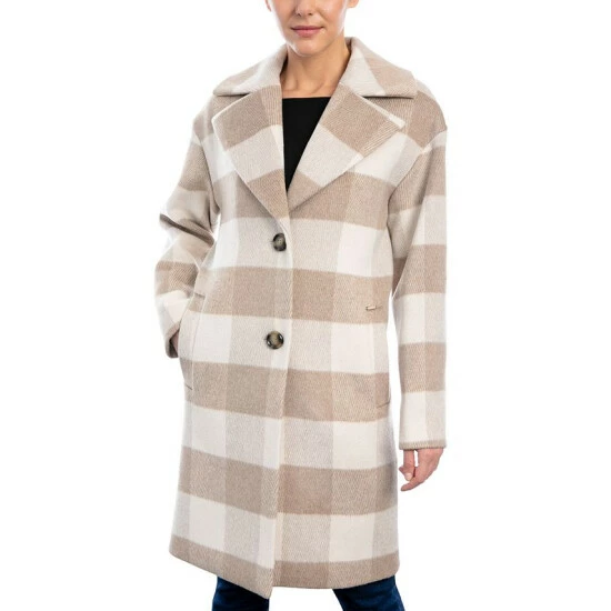 Budget 😀 Michael Kors 👩 Women's Petite Plaid Drop-Shoulder 🧥 Coat Camel/ivory 👍
