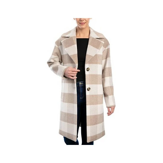 Budget 😀 Michael Kors 👩 Women's Petite Plaid Drop-Shoulder 🧥 Coat Camel/ivory 👍 - Image 3