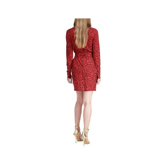 Flash Sale 🔔 Michael Kors 👩 Women's Cat-Print Faux-Wrap T-Shirt 👗 Dress Crimson ⌛ - Image 2