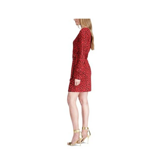 Flash Sale 🔔 Michael Kors 👩 Women's Cat-Print Faux-Wrap T-Shirt 👗 Dress Crimson ⌛ - Image 3