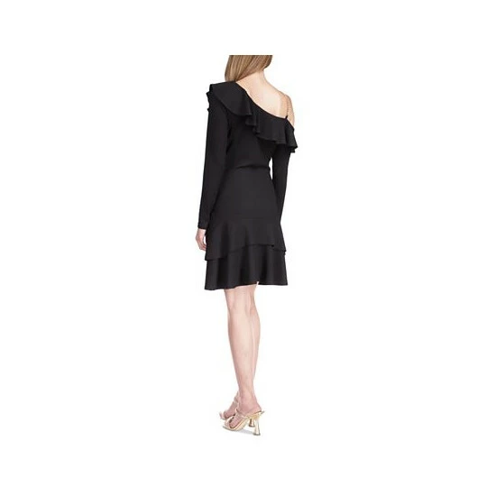 Coupon 🌟 Michael Kors 👩 Women's One-Sleeve Chain Mini 👗 Dress Black 🌟 - Image 2