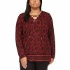 Buy ⭐ Michael Kors Plus Size Lace-Up Lace Top Crimson 👏