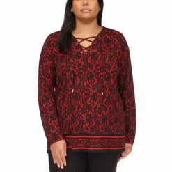 Buy โญ Michael Kors Plus Size Lace-Up Lace Top Crimson ๐