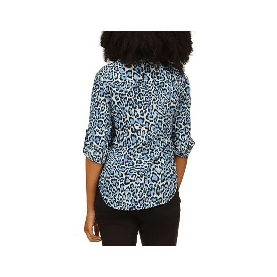New ❤️ Michael Kors Wildcat-Print Zip-Front Top, Regular & Petite Sizes Tide Blue ✔️ - Image 2