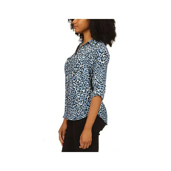 New ❤️ Michael Kors Wildcat-Print Zip-Front Top, Regular & Petite Sizes Tide Blue ✔️ - Image 3