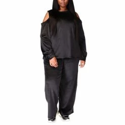 Wholesale ❤️ Michael Kors Plus Size Cold-Shoulder Velour Sweatshirt Black ✨