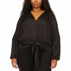 Best deal ❤️ Michael Kors Plus Size Jacquard Tie-Hem Top Black 💯