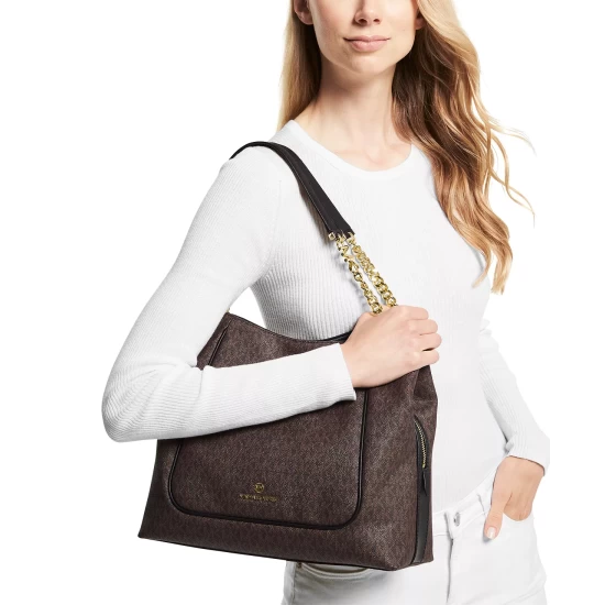 Best deal π Michael Kors Signature Piper Chain Shoulder Tote Brown/black π - Image 5