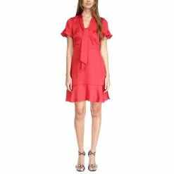 Wholesale 😍 Michael Kors 👩 Women's Cheeta Plisse Tonal-Print Tie 👗 Dress Crimson 😉