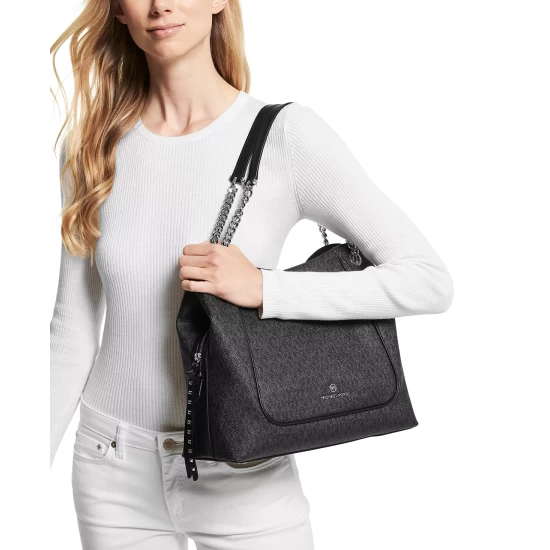 Best deal π Michael Kors Signature Piper Chain Shoulder Tote Brown/black π - Image 6