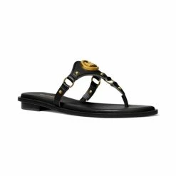 Best Sale 👏 Michael Kors 👩 Women's Conway T-Strap 🩴 Sandals Black 🔥