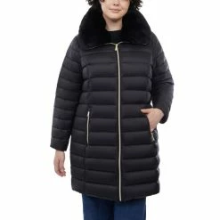 Brand new 😉 Michael Kors 👩 Women's Plus Size Faux-Fur-Collar Packable Down Puffer 🧥 Coat Black 🛒